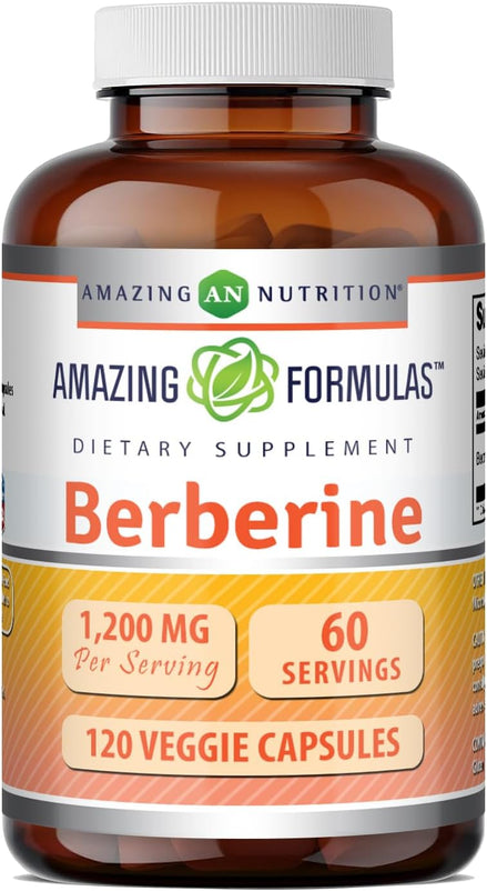 Amazing Formulas Berberine Supplement | 1200 Mg per Serving | Veggie Capsules | Non-GMO | Gluten-Free | Made in USA (1 Pack, 120 Count)