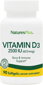 NaturesPlus Vitamin D3 2500 IU - 90 Softgels - Bone Strength & Immune Support - 90 Servings