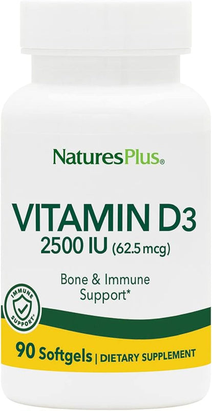 NaturesPlus Vitamin D3 2500 IU - 90 Softgels - Bone Strength & Immune Support - 90 Servings