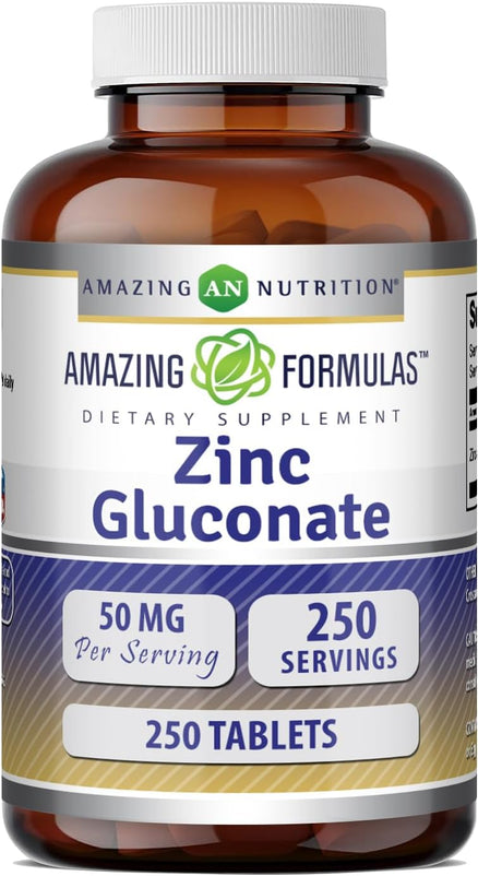 Amazing Formulas Zinc Gluconate 50 Mg Supplement | Tablets | Non-GMO | Gluten-Free | Made in USA