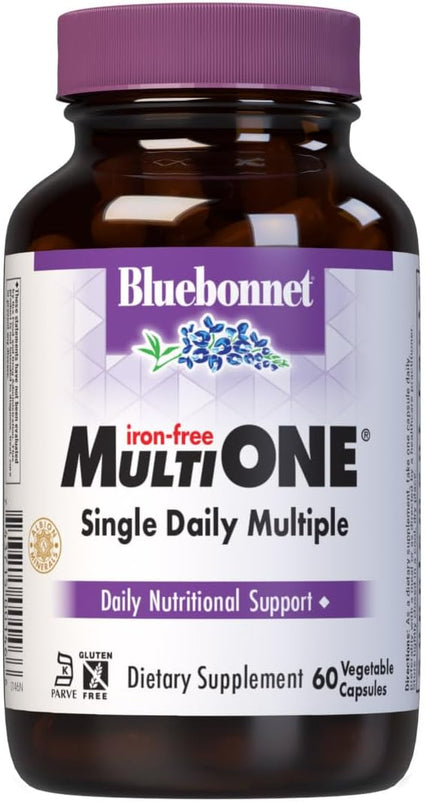 Bluebonnet Nutrition Multi One (iron Free) Vegetable Capsules for Complete Full Spectrum Multiple, B Vitamins, General Health, Gluten free, milk free, kosher, 60 Vegetable Capsules, 2 Month Supply