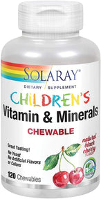SOLARAY Childrens Vitamins & Minerals | Complete Multivitamin for Kids | Great Black Cherry Flavor (120 Chews, 60 Serv)