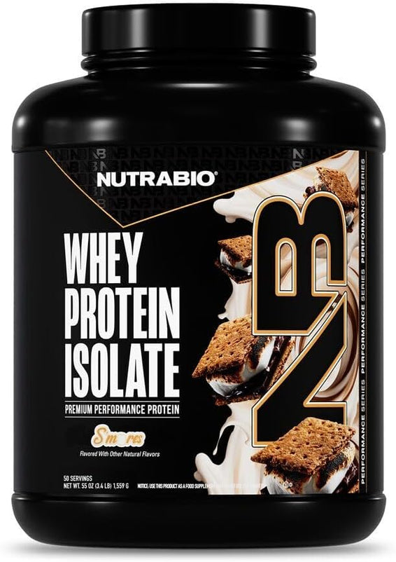 NutraBio 100% Whey Protein Isolate Protein Powder, 25g Protein with Complete Amino Acid Profile, Non-GMO, Soy & Gluten Free, Low Carb, Low Calorie, S'Mores, 50 Servings