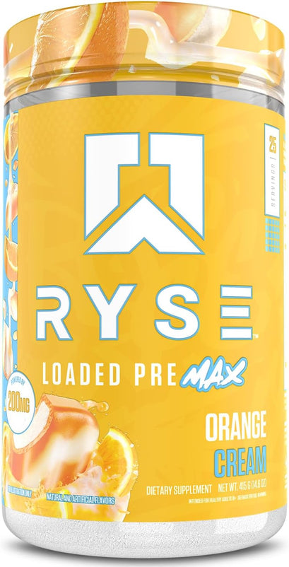 Ryse Loaded Pre Max Pre Workout Powder - Orange Cream - 300mg Dual-Phase Caffeine for Sustained Energy for Men & Women - L-Citrulline, PeptiPump & Alpha-GPC for Power, Pumps & Focus - 25 Servings