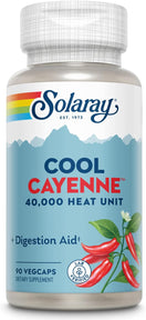 SOLARAY Cool Cayenne 40,000 Heat Units - Cayenne Pepper Supplement with Capsaicin for Women and Men - Digestion Aid - Bio-Cool Formula with Ginger - Lab Verified - 45 Servings, 90 VegCaps