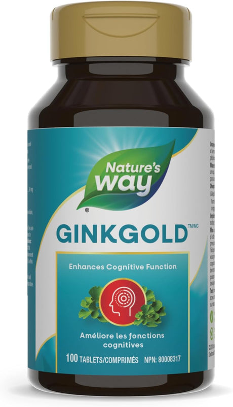 Nature's Way Ginkgold - Cognitive Function and Memory Support Supplement for Adults - Peripheral Circulation - Made with Ginkgo Biloba – Standardized Extract – 100 Vegetarian Tablets