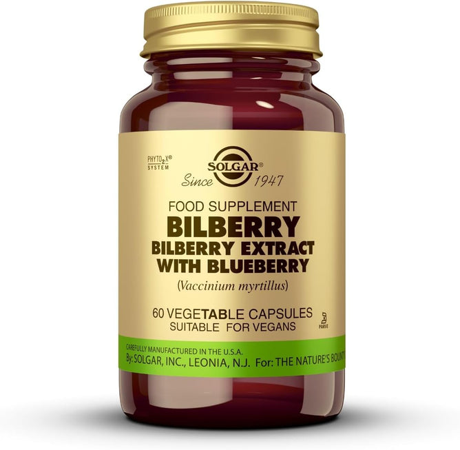 Solgar Standardized Full Potency Bilberry Berry Extract Vegetable Capsules, 60 Count