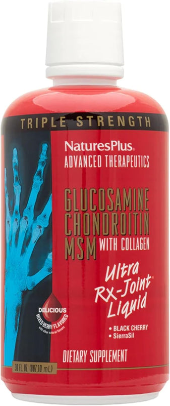 Natures Plus Advanced Therapeutics Triple Strength Ultra Rx-Joint Liquid with Black Cherry & SierraSil - 30 fl oz - Mixed Berry Flavor - Extra Strength Joint Support - Gluten-Free - 30 Servings