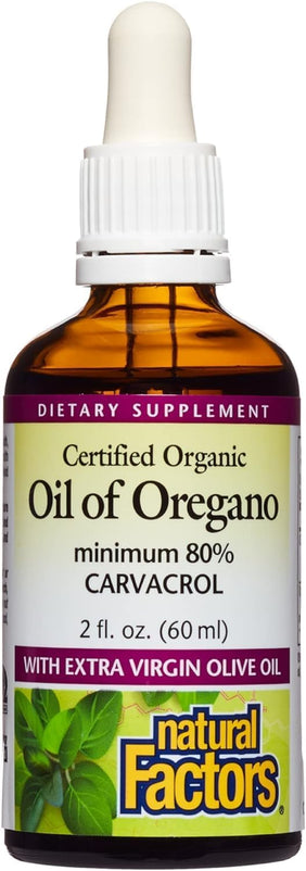 Natural Factors, Certified Organic Oil of Oregano, Herbal Supplement for Immune Support, Vegan, Non-GMO, 2 Oz