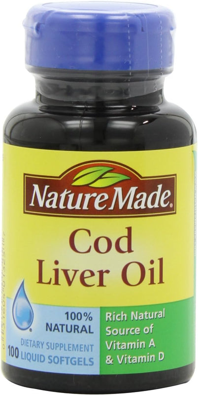 Nature Made Cod Liver Oil with Vitamin A and D, 100 Softgels (Pack of 6)