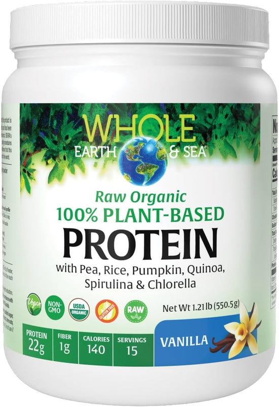Natural Factors Whole Earth & Sea® Raw Organic 100% Plant-Based Protein, 550g, Vanilla