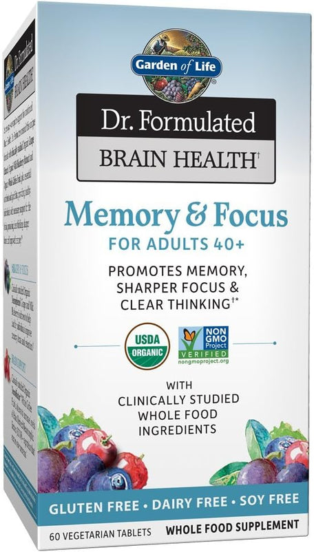 Garden of Life Dr. Formulated Brain Health Memory & Focus for Adults 40+, 60 Count