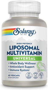 SOLARAY Liposomal Multivitamin for Men & Women, High Potency, Enhanced Absorption Vitamin C, Vitamin D, Biotin, Methyl B-12, Odor Neutral & Gentle Digestion, 30 Servings, 60 VegCaps