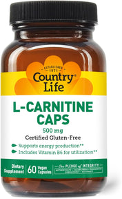 Country Life L-Carnitine 500 mg w/B-6, 60 Capsules