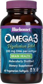 Bluebonnet Natural Omega-3 Vegetarian DHA Vegetarian Softgels, 200 mg, 60 Count