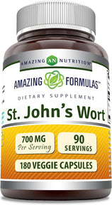 Amazing Formulas St. Johns Wort Supplement (Hypericum Perforatum Extract) | 700 Mg per Serving | Veggie Capsules | Gluten Free | Non-GMO | Made in USA (180 Count, 1 Pack)