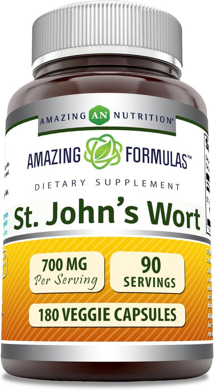 Amazing Formulas St. Johns Wort Supplement (Hypericum Perforatum Extract) | 700 Mg per Serving | Veggie Capsules | Gluten Free | Non-GMO | Made in USA (180 Count, 1 Pack)