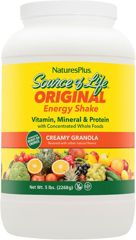 Natures Plus Source of Life Energy Shake, Creamy Granola - 5 lbs - Provides 13g Complete Protein, Vitamins & Minerals - Non-GMO, Gluten Free, Vegetarian - 58 Total Servings
