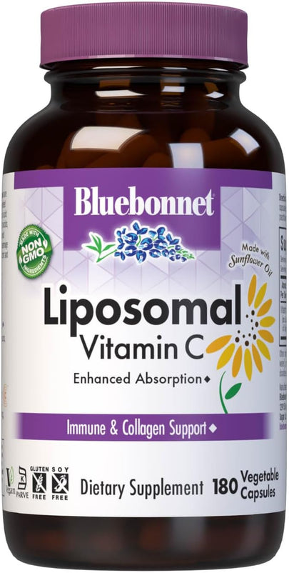 BlueBonnet Nutrition Liposomal Vitamin C 1000 mg, Made with Sunflower Oil, Immune & Joint Comfort*, Vegan, Kosher, Non-GMO, Gluten-Free, Soy-Free Milk-Free, 180 Vegetable Capsules, 90 Servings