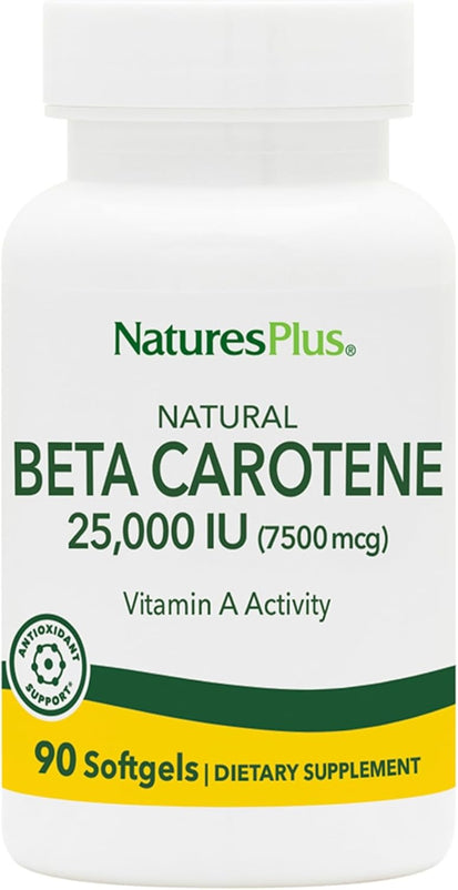 NaturesPlus Natural Beta Carotene - 25,000 IU Vitamin A & Vitamin E - 90 Softgels - Eye Supplement, Antioxidant, Aids in Free Radical & Natural Cellular Defense - Gluten Free - 90 Servings