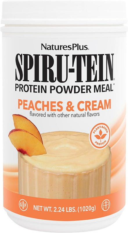 Natures Plus SPIRU-TEIN, Peaches & Cream - 2.24 lb - Plant-Based Protein Powder - Vitamins & Minerals for Energy - Vegetarian, Gluten Free - 30 Servings
