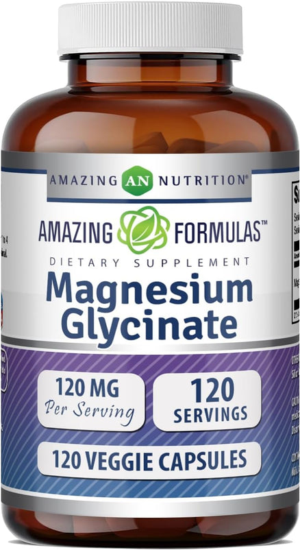 Amazing Formulas Magnesium Glycinate 120 Mg per Serving 120 Veggie Capsules Supplement | Non-GMO | Gluten-Free | Made in USA