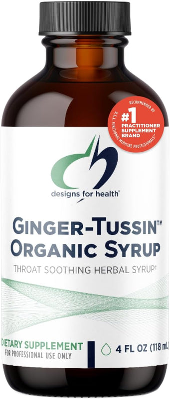 Designs for Health Ginger Root Syrup with Honey + Wild Cherry Bark - Ginger-Tussin Syrup Liquid Immune Support Supplement - Designed to Help Soothe the Throat (47 Servings / 4 Fl Oz)