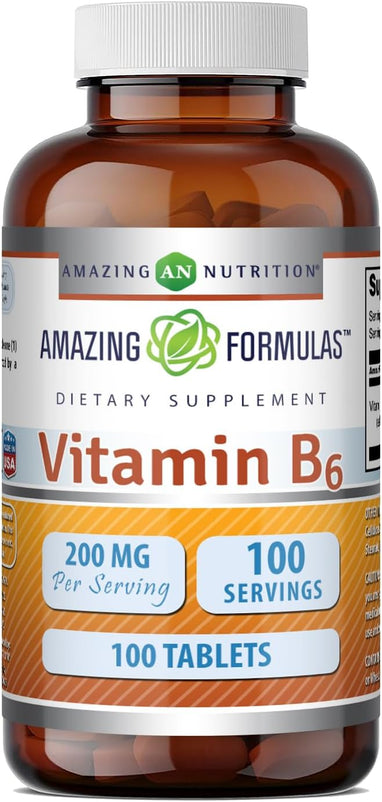 Amazing Formulas Vitamin B6 Pyridoxine 200mg 100 Tablets Supplement | Non-GMO | Gluten Free | Made in USA