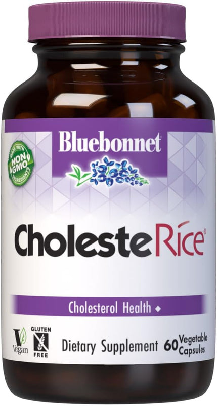 Bluebonnet Nutrition CholesteRice Vegetable Capsules, Red Yeast Rice, Plant Sterols, Pantethine, CoQ10, Policosanol, Vegan, Vegetarian, Non GMO, Gluten Free, Milk Free, SOY-FREE, 60 Vegetable Capsules