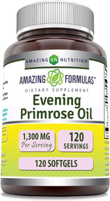 Amazing Formulas Evening Primrose Oil 1300mg, 10% GLA, Softgels Supplement | Hexane Free Cold Pressed Oil | Non-GMO | Gluten Free (120 Count)