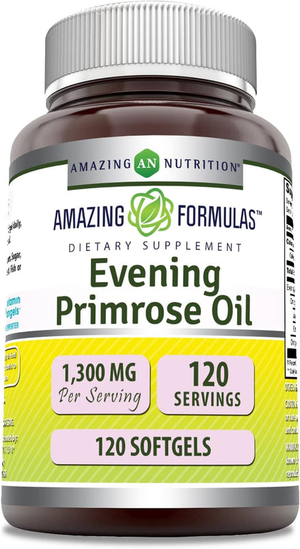 Amazing Formulas Evening Primrose Oil 1300mg, 10% GLA, Softgels Supplement | Hexane Free Cold Pressed Oil | Non-GMO | Gluten Free (120 Count)