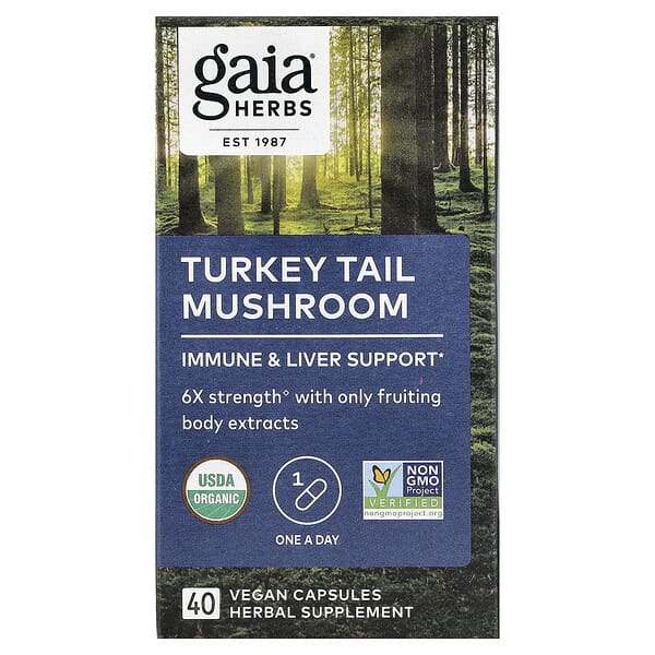 Gaia Herbs, Turkey Tail Mushroom, 40 Vegan Capsules (400 mg per Capsule)