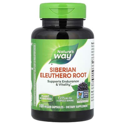 Nature's Way, Siberian Eleuthero Root, 1,275 mg, 100 Vegan Capsules (425 mg Per Capsule )
