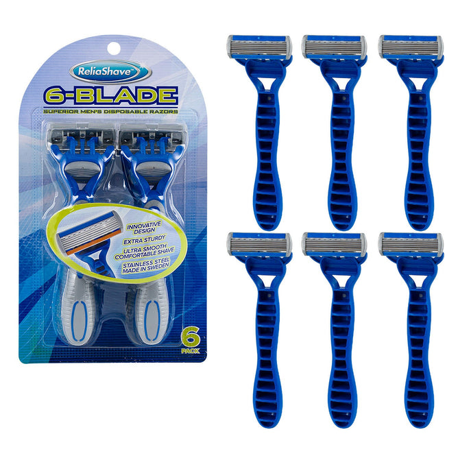 reliashave 6 blade, reliashave 6 blade mens razors, Disposable Stainless Steel, {Pack of 6}