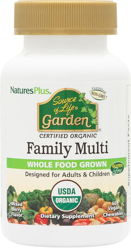 NaturesPlus Source of Life Garden Family Multivitamin - 60 Chewables - Mixed Berry Flavor - Energy, Metabolism & Digestive Health with Probiotics - USDA Certified Organic - Up to 60 Servings