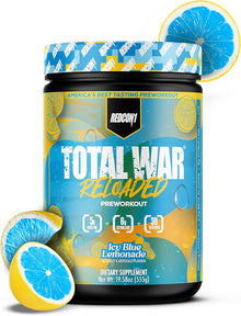 REDCON1 Total War Reloaded Pre Workout, Icey Blue Lemonade - Creatine, Beta Alanine + L-Citrulline Malate Keto Friendly for Men & Women with 350mg of Caffeine - Fast Acting (30 Servings)