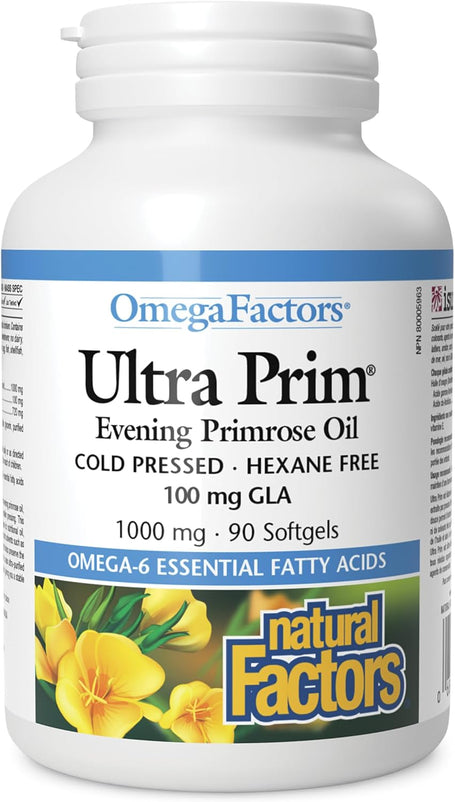 Natural Factors Omegafactors Ultra Prim Evening Primrose Oil 1000mg. Softgels, 90 Pieces
