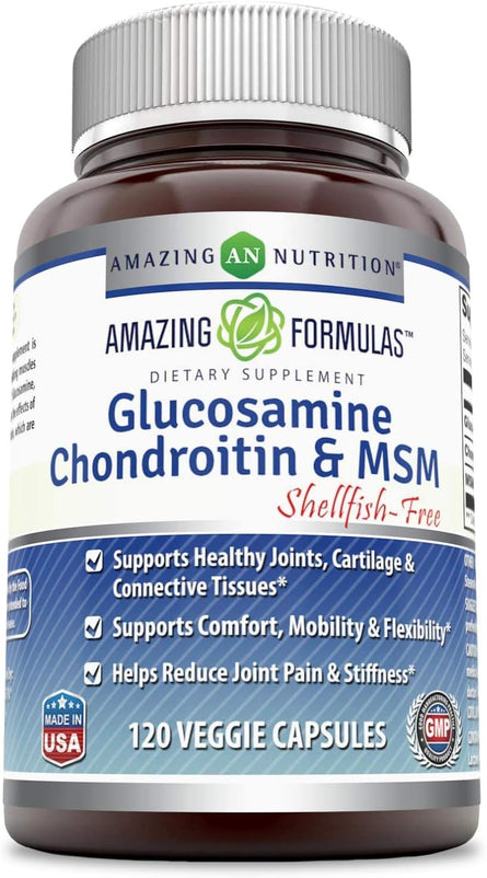 Amazing Formulas Glucosamine Chondroitin & MSM Shellfish Free-Veggie Capsules(Non-Gmo,Gluten Free) Supports Healthy Joints,Cartilage&Connective Tissues-Supports Comfort,Mobility&Flexibility(120 Count)