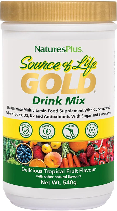NaturesPlus Source of Life Gold Drink Mix Powder - Whole Food Multivitamin and Mineral for Energy and Immune Support - Vegetarian, Dairy and Gluten Free - 60 Servings, 540g