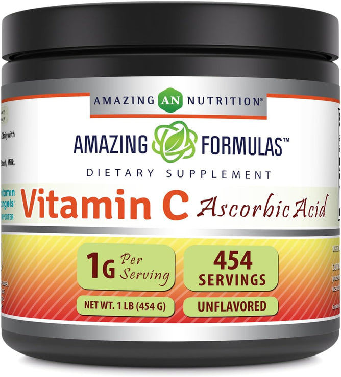 Amazing Formulas Vitamin C Powder Supplement | Unflavored Ascorbic Acid | 1 Gram per Serving | Non-GMO | Gluten-Free | Made in USA (1 LB | 1 Pack)