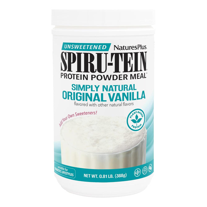 NaturesPlus SPIRU-TEIN Simply Natural, Original Vanilla - 0.81 lb - Unsweetened Plant-Based Protein Shake - Non-GMO, Vegetarian, Gluten Free - 16 Total Servings