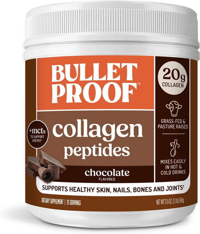 Bulletproof Chocolate Collagen Protein Powder with MCT Oil, 19g Protein, 17.6 Oz, Collagen Peptides and Amino Acids for Healthy Skin, Bones and Joints