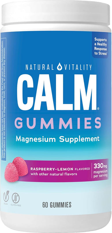 Natural Vitality CALM, Magnesium Citrate Supplement, Stress Relief Gummies, Supports a Healthy Response to Stress, Gluten Free, Vegan, Raspberry Lemon Flavored, 60 Gummies