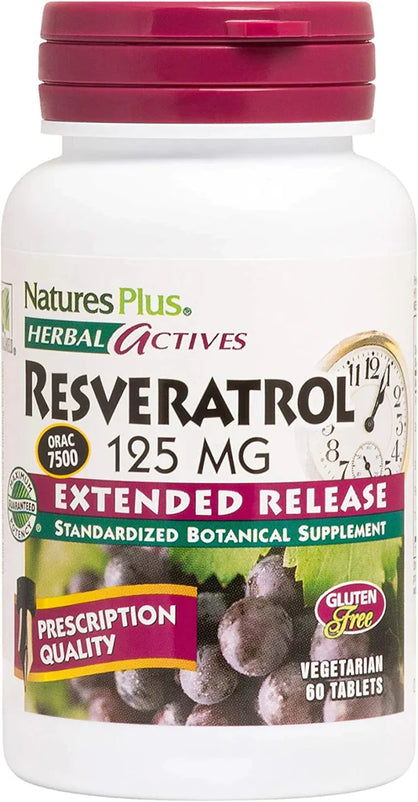 NaturesPlus Herbal Actives Resveratrol, Extended Release - 125 mg, 60 Vegetarian Tablets