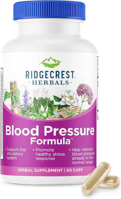 RidgeCrest Herbals Blood Pressure Herbal Formula, 12 Herbs, Poria Mushroom, Gastrodia, Gardenia, for Heart, Vascular, Circulation Health  60 Count