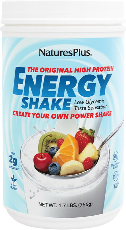 Natures Plus Energy Shake - 1.7 lb - 16 Grams of Plant-Based Protein Per Serving - Contains Digestion-Supporting Enzymes - No Added Sugar - Non-GMO, Vegetarian, Gluten Free - 28 Servings