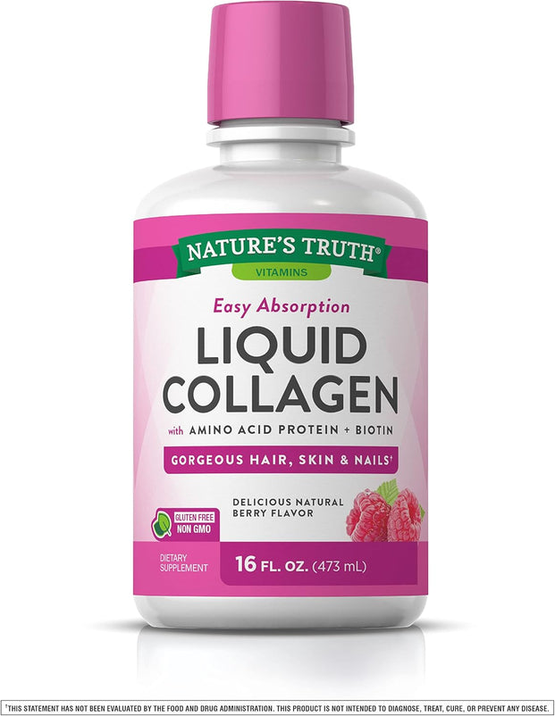 nature's truth collagen liquid 16 oz, natures truth liquid collagen,  Nature's Truth Liquid Collagen 16 oz Non-GMO, Gluten Free Supplement Natural Berry Flavor Collagen Peptide Formula for Women and Men, Off-White