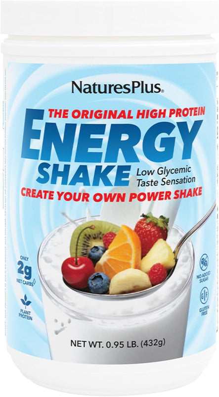 Natures Plus Energy Shake - 0.95 lb - 16 Grams of Plant-Based Protein Per Serving - Contains Digestion-Supporting Enzymes - No Added Sugar - Non-GMO, Vegetarian, Gluten Free - 16 Servings
