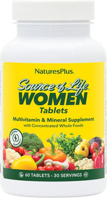 NaturesPlus Source of Life Women - 60 Tablets - Multivitamin & Mineral Supplement - with Iron, Calcium, Folate & Lutein - Gluten Free, Vegetarian - 30 Servings