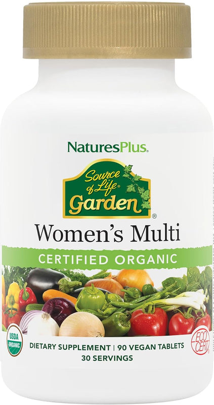 NaturesPlus Source of Life Garden Women’s Multivitamin - 90 Tablets - Supports Energy & Healthy Immune System - USDA Certified Organic, Non-GMO, Vegan, Gluten Free - 30 Servings